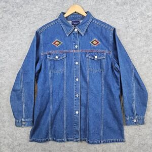 CST Blues Women's Denim Shirt Jacket Shacket‎ Size 18W Blue 100% Cotton Aztec